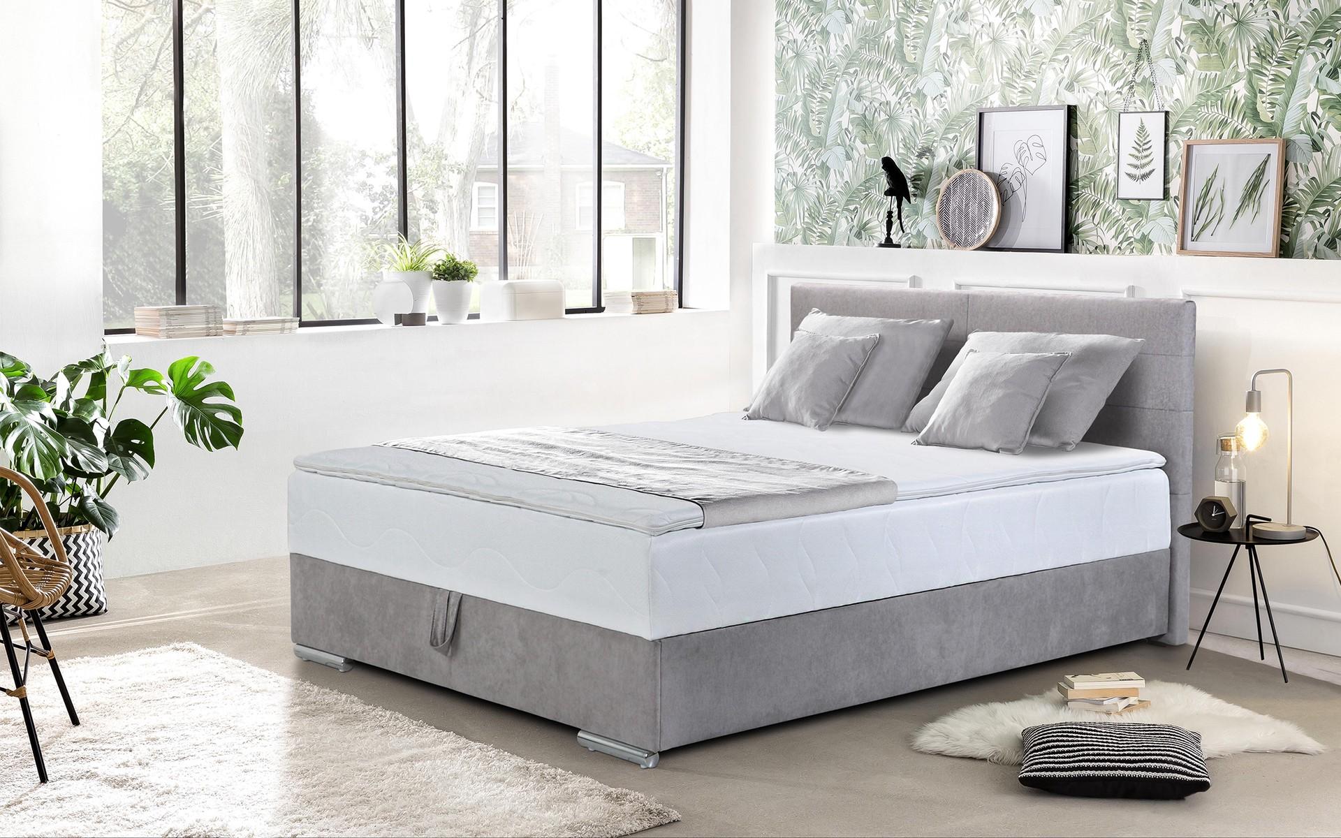 Double bed Box Spring + mattress topper 140/200 Vindy, light grey  1
